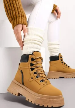 Brązowe Traperki na Platformie Leuna