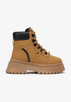 Brązowe Traperki na Platformie Leuna