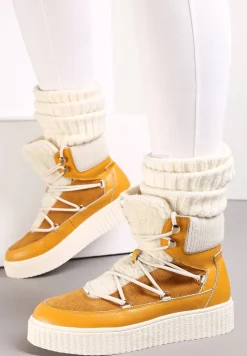 Brązowe Traperki Skórzane Sznurowane na Platformie Yamo