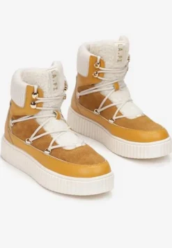 Brązowe Traperki Skórzane Sznurowane na Platformie Yamo