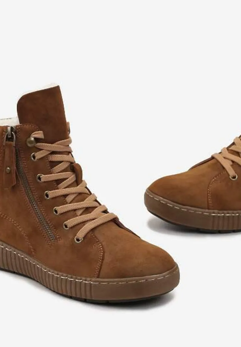 Brązowe Traperki Sportowe ze Sznurowaniem i Ociepleniem Persetina