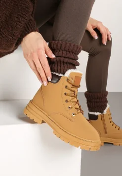 Brązowe Traperki ze Sznurowaniem i Grubą Podeszwą z Nubuku Syntetycznego Ariellta