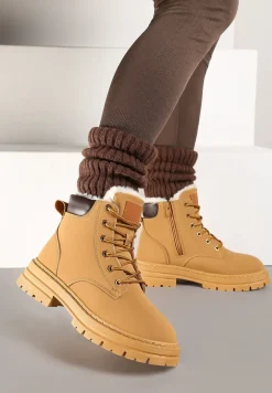 Brązowe Traperki ze Sznurowaniem i Grubą Podeszwą z Nubuku Syntetycznego Ariellta