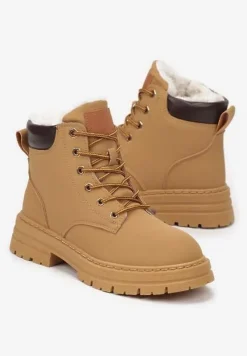 Brązowe Traperki ze Sznurowaniem i Grubą Podeszwą z Nubuku Syntetycznego Ariellta