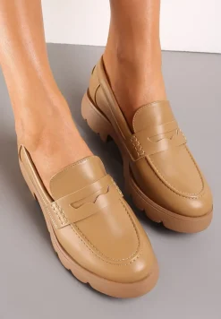 Brązowe Wsuwane Mokasyny z Ozdobnym Paskiem na Płaskiej Podeszwie z Protektorem Abellia