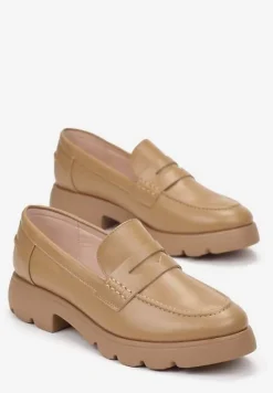 Brązowe Wsuwane Mokasyny z Ozdobnym Paskiem na Płaskiej Podeszwie z Protektorem Abellia