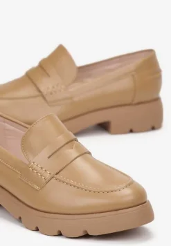 Brązowe Wsuwane Mokasyny z Ozdobnym Paskiem na Płaskiej Podeszwie z Protektorem Abellia