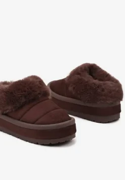 Brązowe Wsuwane Śniegowce na Platformie Ozdobione Futerkiem Sinthiana