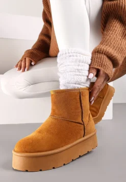 Brązowe Wsuwane Śniegowce na Gładkiej Platformie Irindara