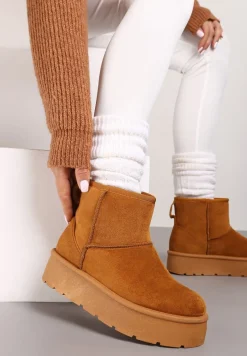 Brązowe Wsuwane Śniegowce na Gładkiej Platformie Irindara