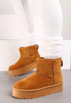 Brązowe Wsuwane Śniegowce na Gładkiej Platformie Irindara