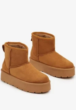 Brązowe Wsuwane Śniegowce na Gładkiej Platformie Irindara