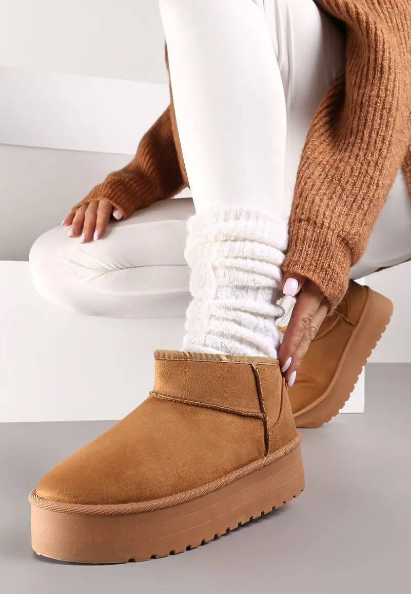 Brązowe Wsuwane Śniegowce na Gładkiej Platformie Merileeanne