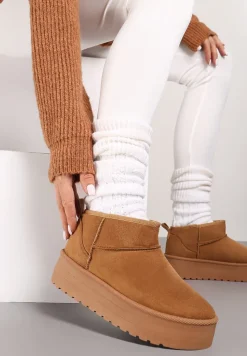 Brązowe Wsuwane Śniegowce na Gładkiej Platformie Merileeanne