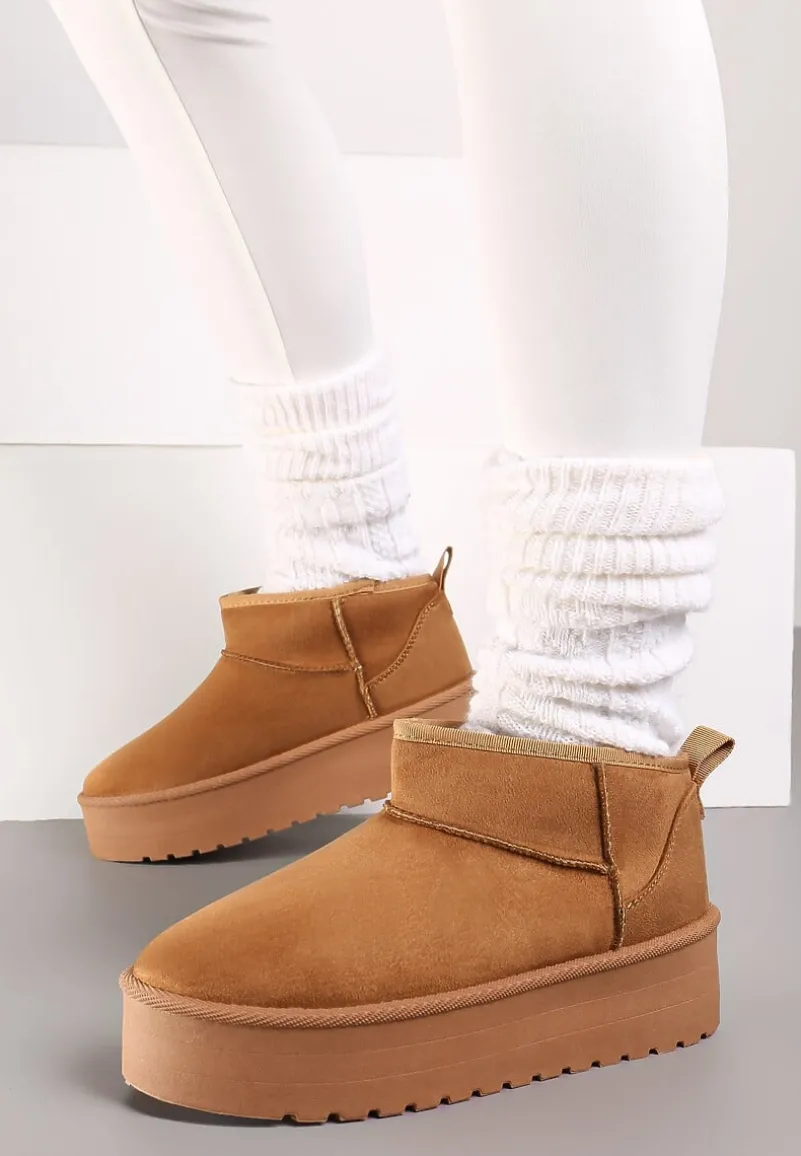 Brązowe Wsuwane Śniegowce na Gładkiej Platformie Merileeanne