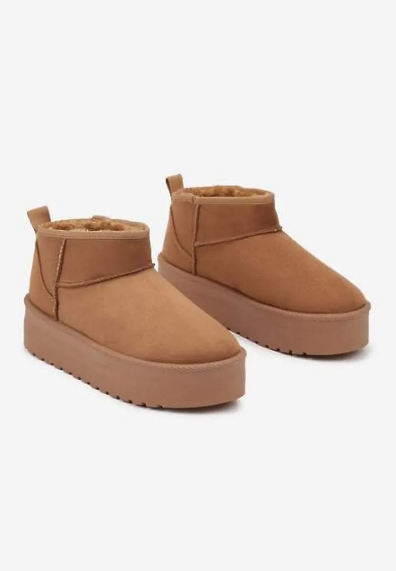 Brązowe Wsuwane Śniegowce na Gładkiej Platformie Merileeanne