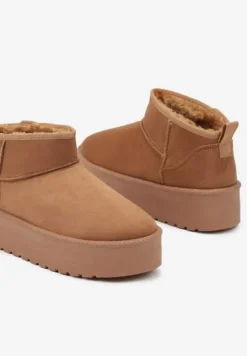 Brązowe Wsuwane Śniegowce na Gładkiej Platformie Merileeanne