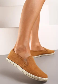 Brązowe Wsuwane Tenisówki Espadryle z Plecioną Podeszwą Elladia