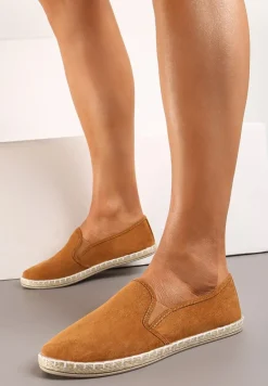 Brązowe Wsuwane Tenisówki Espadryle z Plecioną Podeszwą Elladia