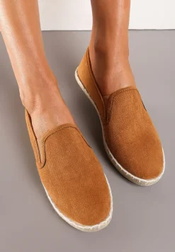 Brązowe Wsuwane Tenisówki Espadryle z Plecioną Podeszwą Elladia
