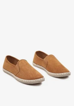 Brązowe Wsuwane Tenisówki Espadryle z Plecioną Podeszwą Elladia