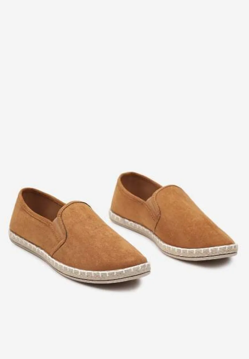 Brązowe Wsuwane Tenisówki Espadryle z Plecioną Podeszwą Elladia