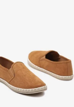 Brązowe Wsuwane Tenisówki Espadryle z Plecioną Podeszwą Elladia