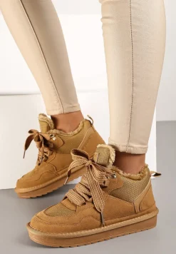 Brązowe Zimowe Sneakersy Vices Stylizowane na Śniegowce z Futerkiem Tennira