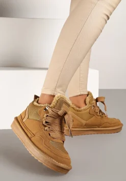 Brązowe Zimowe Sneakersy Vices Stylizowane na Śniegowce z Futerkiem Tennira