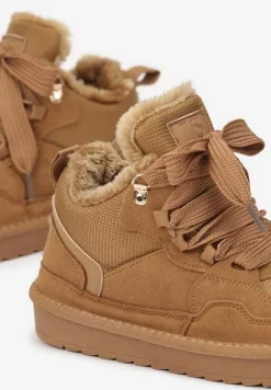 Brązowe Zimowe Sneakersy Vices Stylizowane na Śniegowce z Futerkiem Tennira