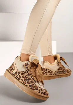 Brązowe Zimowe Sneakersy Vices Stylizowane na Śniegowce z Futerkiem i Wzorem w Panterkę Tennira