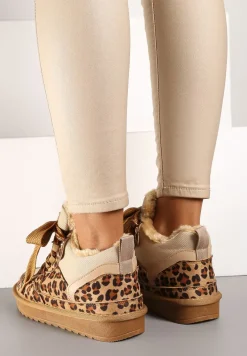 Brązowe Zimowe Sneakersy Vices Stylizowane na Śniegowce z Futerkiem i Wzorem w Panterkę Tennira