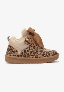 Brązowe Zimowe Sneakersy Vices Stylizowane na Śniegowce z Futerkiem i Wzorem w Panterkę Tennira