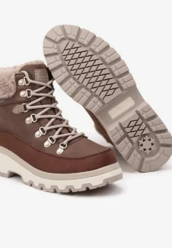 Brązowe Zimowe Traperki ze Sznurowaną Cholewką Zdobioną Futrem Seavitha