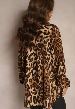 Brązowo-Beżowa Koszula w Panterkę Ozdobiona Gumkami przy Rękawach Verikae