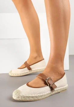 Brązowo-Beżowe Espadryle na Podeszwie z Plecionki z Paskiem ze Sprzączką Ridimiria