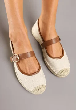 Brązowo-Beżowe Espadryle na Podeszwie z Plecionki z Paskiem ze Sprzączką Ridimiria