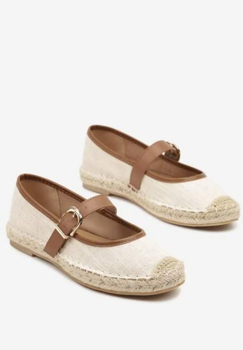 Brązowo-Beżowe Espadryle na Podeszwie z Plecionki z Paskiem ze Sprzączką Ridimiria