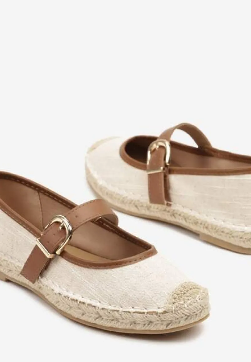 Brązowo-Beżowe Espadryle na Podeszwie z Plecionki z Paskiem ze Sprzączką Ridimiria