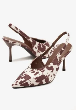 Brązowo-Białe Sandały na Szpilce Typu Slingback Addoxie
