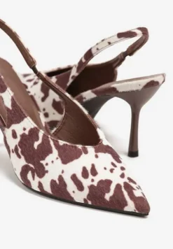 Brązowo-Białe Sandały na Szpilce Typu Slingback Addoxie