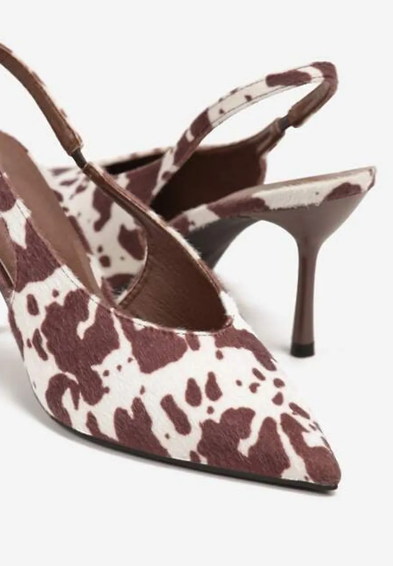 Brązowo-Białe Sandały na Szpilce Typu Slingback Addoxie