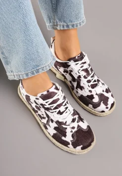 Brązowo-Białe Sneakersy Kultowe Tenisówki ze Wzorem w Łaty z Podeszwą Zdobioną Plecionką Zarorella