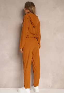 Brązowy 2-częściowy Prążkowany Komplet Dresowy z Bluzą i Spodniami Eirso