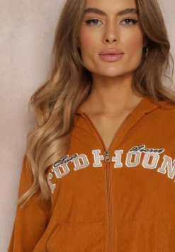 Brązowy 2-częściowy Prążkowany Komplet Dresowy z Bluzą i Spodniami Eirso