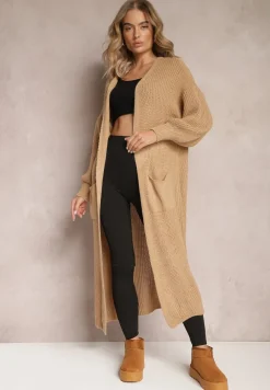 Brązowy Długi Kardigan Oversize Angellona