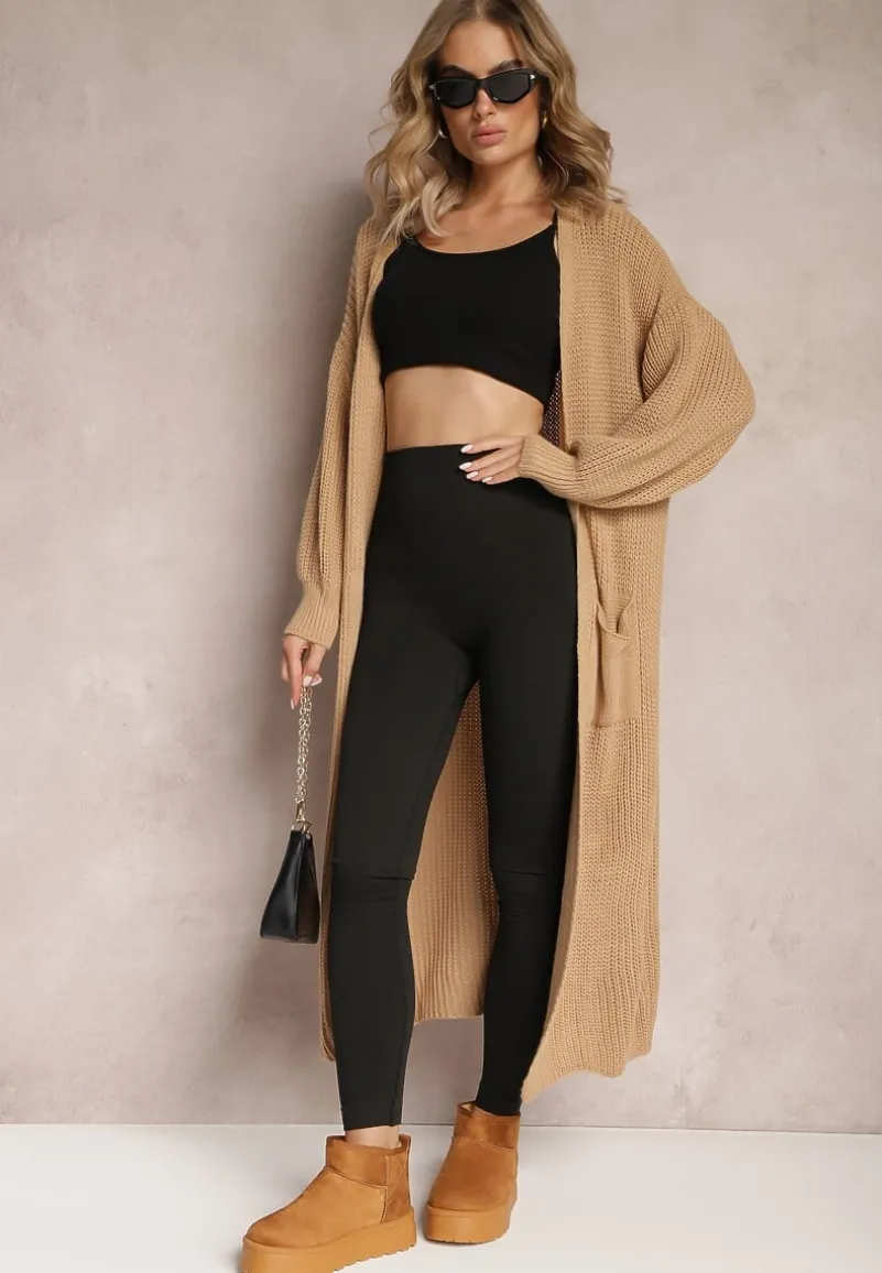 Brązowy Długi Kardigan Oversize Angellona