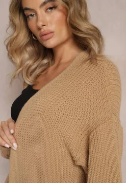 Brązowy Długi Kardigan Oversize Angellona