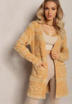 Brązowy Długi Kardigan Puszysty Aborra