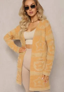 Brązowy Długi Kardigan Puszysty Aborra